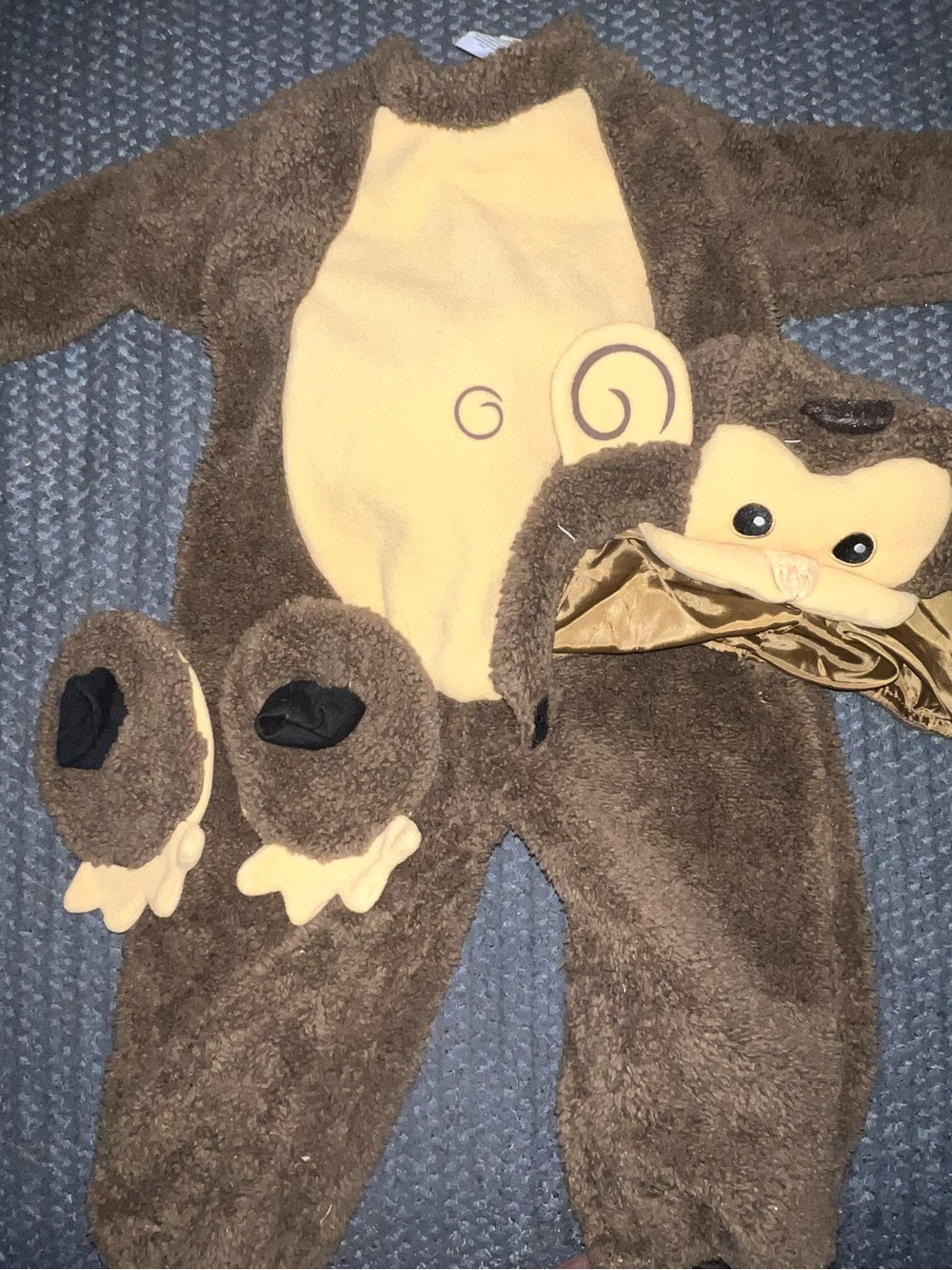 Plush Brown Monkey One-Piece with Hood for Kids